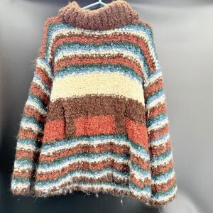 VTG Colorful Cowl Neck Pullover Sweater Size L Women’s Grandmacore Front Pocket